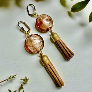 Tan & Gold-Tone Tassel Earrings